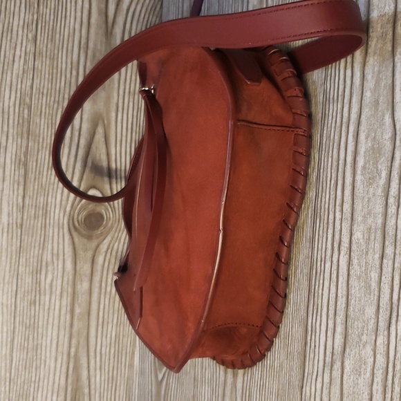 All Saints dark red suede crossbody bag - Picture 3 of 7